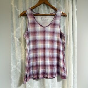 Eddie Bauer Women's Lavender Pink Purple Checkered Tank Top Sleepwear sz Medium